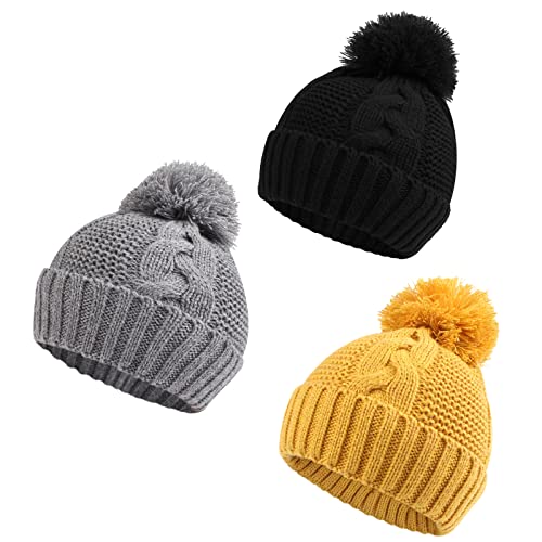 Image of Zsedrut Baby Winter Beanie for Girls Boys Infant Toddler Warm Knit Twist Hat with Pompom