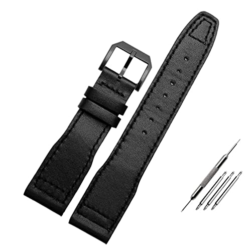 Bracelet de montre 21mm noir en cuir de veau pour IWC Pilot IW377714