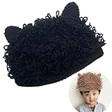 もふもふ鬼さん ニット帽 ベビー キッズ のおしゃれな 防寒 帽子 耳付き 節分 豆まき 出産祝い にも ギフト (ブラック)