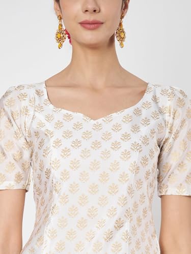 Image of studio rasa Women's Silk Blend Hand Block Printed Top for Wedding Festive Party