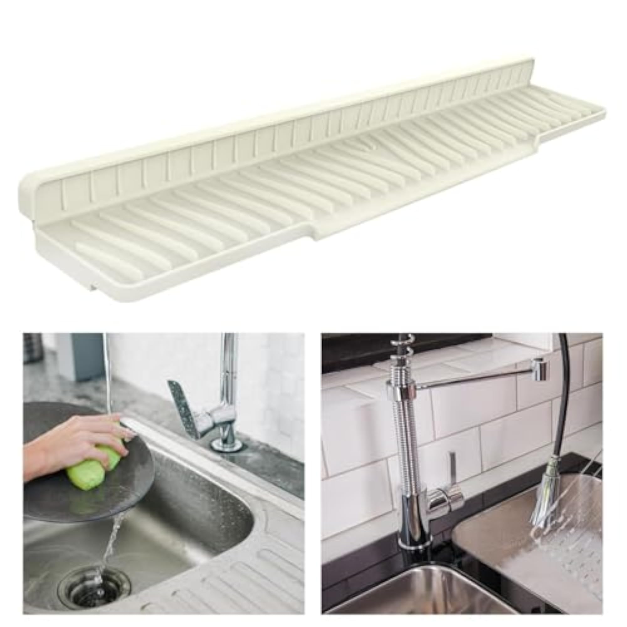 Faucet Mat for Kitchen Sink, Washable Anti Slip Sink Tray, Beige