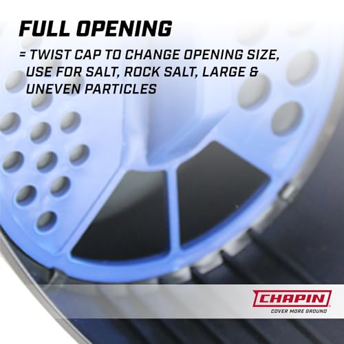 Image of Chapin 8740A: 64-Ounce Black Poly Hand Shaker Spreader for Turf, Fertilizer, Grass Seed, Salt and Sand, Year-Round Use, Large Grip Handle with 3 Openings for Pellets and Particles