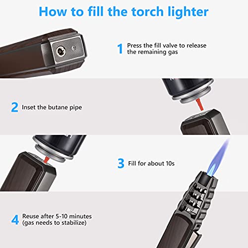 Butane Torch Lighter, Refillable Kitchen Cooking Torch Windproof Adjustable Flame Solar Beam Torch Blow Torch With Safety Lock For Baking Creme Brulee Hgt-588(Butane Gas Not Included) (Brown) #TOP4