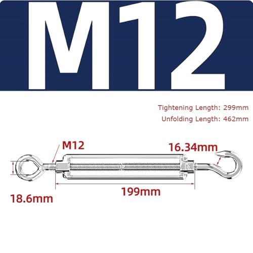 Tensores Abiertos para Cable, Tensores de Cable de Acero Inoxidable 304, Tornillo de Ajuste de Tendido con Perno (M12) miniatura 2