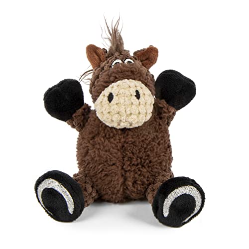 Image of goDog Checkers Just for Me Sitting Horse Squeaky Plush Dog Toy, Chew Guard Technology - Brown, Mini