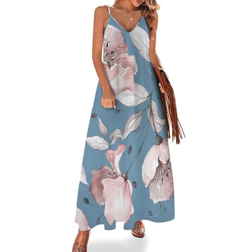 Robe longue fleur de pêcher pour femme d'été fluide et légère