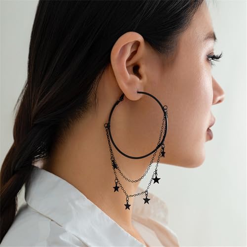 Gothic Black Hoop Earrings,Vintage Star/Circle Earrings Punk Style Dark Chain Tasell Dangle Earrings Hiphop Rock Earrings Halloween Costumes Earrings Jewelry for Women2