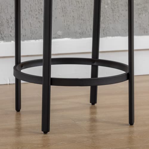 Ya-Home Moderno Set de 2 Butacos de Bar de 26 Pulgadas, Asiento Redondo Tapizado en Cuero PU Marrón con Patas de Metal Negro para Cocina o Comedor miniatura 6
