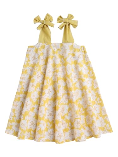Image of The Magic Wand Kids Girls Printed Casual Dresses, Knee Length Singlet Strap Fit & Flared Cotton Once Piece Stylish Frocks for Summer Season