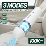 SonicPower Portable Cordless Car Vacuum, 15000Pa High Suction Handheld Vacuum Cleaner, 2-in-1 Vacuum & Blower, with 4 Attachments & Portable Storage Bag for Car, Home, Pet & Office (White & Blue)