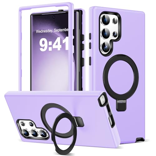 DuiDuiQ Designed for Samsung Galaxy S23 Ultra Case with Magnetic Ring Stand [Compatible with Mag-Safe][Military Grade Drop Protection] S23 Ultra Phone Case 6.8',Light Purple