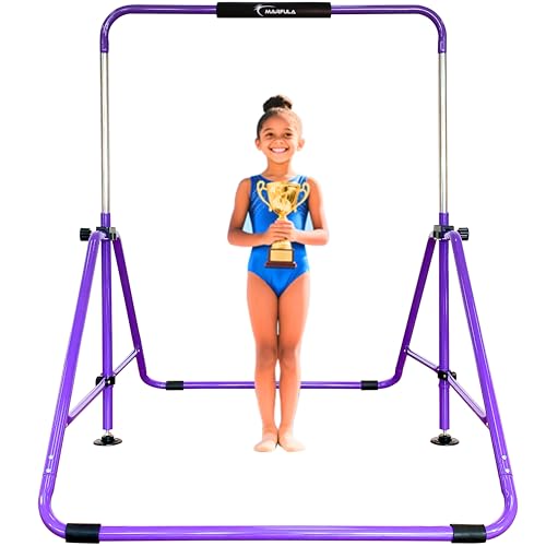 MARFULA Kip Bar Folding Gymnastic Bar with 5 FT Base Length 9 Height Levels Gymnastic Training Bar for Girls and Boys Between 3-9 Years Old at Home and Club Use
