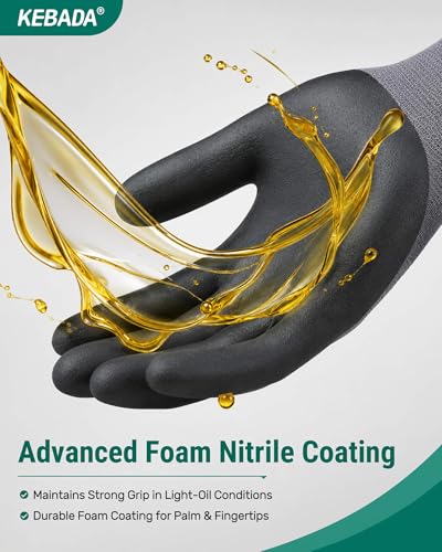 Image of Kebada W5 Foam Nitrile Coated Work Gloves for Men & Women, 12 Pairs | Seamless Nylon Knit, Strong Grip, Safety Gloves for General Purpose, Mechanic Work, Warehouse, Construction & Gardening