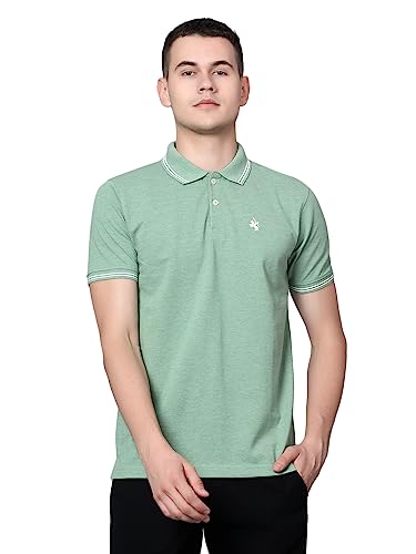 Image of Cantabil T-Shirt for Men l Breathable & Soft with Color Fastness Regular Fit Polo Neck Cotton Blend Fabric Solid Pattern
