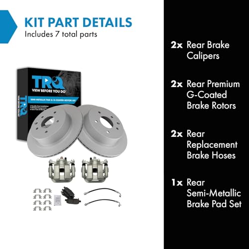 Image of TRQ Rear Brake Pad and Rotor Set Semi Metallic Coated Rotors Calipers Compatible with 2003-2005 Infiniti G35 Nissan 350Z
