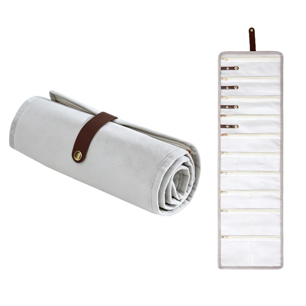 CARPJZ Jewellery Organiser Travel Roll Bag, Anti Tarnish Jewellery Storage Pouch, Multi Compartment Zipped Case for Necklaces Rings Earrings