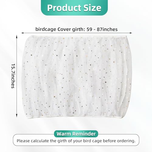 Image of Bird Cage Seed Catcher, Seed Catcher Guard Net Cover, Parrot Nylon Mesh Net Cover, Universal Soft Airy Cage Net Stretchy Skirt for Round Square Cages (Star-White, 15.7 inch x87 inch)