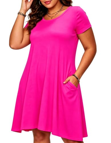 Image of Afibi Womens Short Sleeve Loose Pockets Dress Casual Swing T-Shirt Dresses
