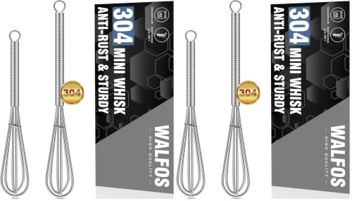 Image of Walfos Mini Whisks Stainless Steel, Small Whisk 2 Pieces, 5in and 7in Tiny Whisk for Whisking, Beating, Blending Ingredients, Mixing Sauces (Pack of 2)