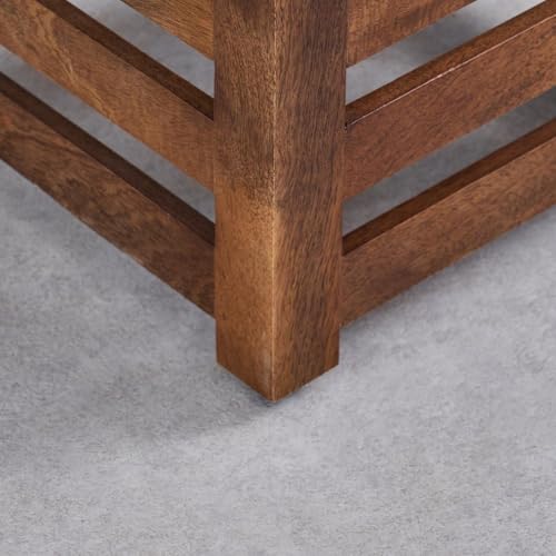 Image of Multipurpose Wooden Puffy for Sitting, Dressing Table, & Footrest Solid Wood Stool with Cushion for Living Room & Bedroom Balcony etc. Natural