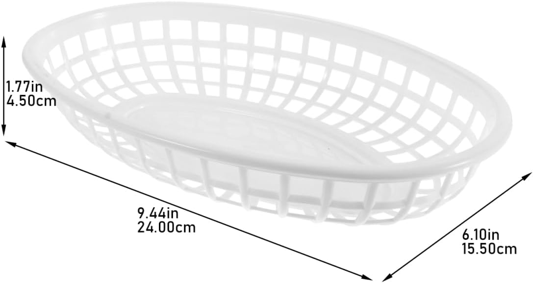 Luxshiny 4 Pack Snack Trays and Fruit Storage Baskets Oval Plastic Fast Food Serving Containers for Burgers Sandwiches Vegetables Stackable Kitchen Organizer 9.44X6.10X1.77 Inches