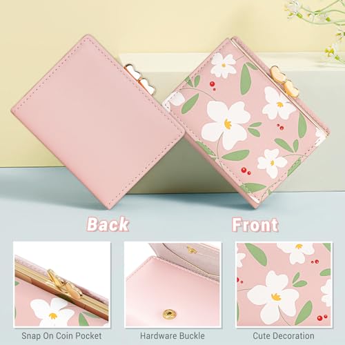 YINHEXI Women’s Wallet, Cute Small Tri-fold with RFID Blocking Wallet for Women and Girls, Floral Small Wallets Woman (Baby Pink)4