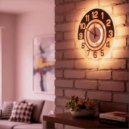 Image of 12 Inch Acrylic Modern Neon Wall Clock with LED Backlight | Night Lamp Neon Clock with Clear Visible Numbers for Home,Bedroom,Office Decor | Light Off Show Black Numbers New (White)
