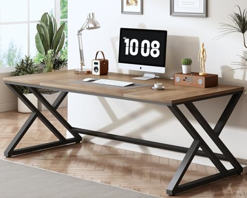 HSH Rustic Long Computer Desk, Industrial Large Wood Metal Office...