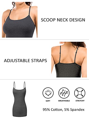 Image of Long Cotton Camisole Tank Tops for Women | Basic Braless Layering Tops with Adjustable Spaghetti Straps