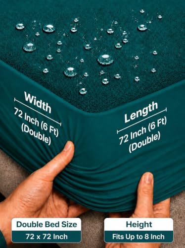 Image of Waterproof Mattress Protector 6x6.5 Feet (72x78) | Elastic Fitted Bedsheet | Soft & Durable Gadda Cover Dustproof By Bharat Griha BG16 (Green, Double 72x72 inch (6x6ft), Mattress Cover)