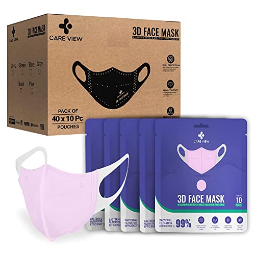 Image of CARE VIEW N95 3 Dimensional Disposable Face Mask Pouch with 4 Layered Filtration, SITRA and BIS(ISI) certified & Incredibly Soft Spandex Non Woven Fabric Ear loop (BABY PINK, PACK OF 400)