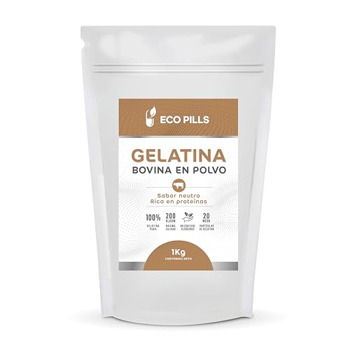 Gelatina BOVINA en Polvo 1kg, Sin Sabor, 200 Bloom, 100% Pura, Alta en Proteínas, Fácil de Disolver, Ideal para Repostería, Postres, Batidos, Caldos y Sopas