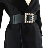 Cinturones para mujer con hebilla cuadrada grande de diamantes de imitación, cintura elástica ancha y cintura elástica - negro -