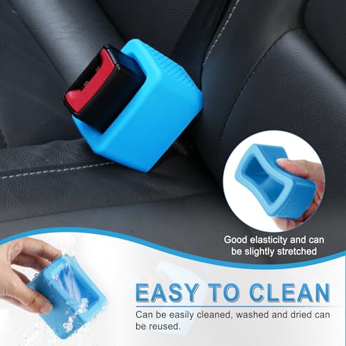 Image of Amiss 2PCS Seat Belt Buckle Holder, Universal Silicone Rear Seat Belt Booster & Fixer for Easy Access, Keeping Receptacle Upright, Car Interior Accessories-Fits Most Cars (Blue)