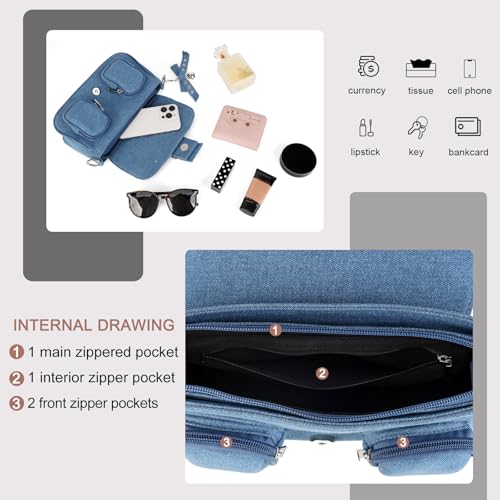 Image of Denim Crossbody Bags for Women,Blue Jean Hobo Shoulder Bag,Denim Messenger Bag