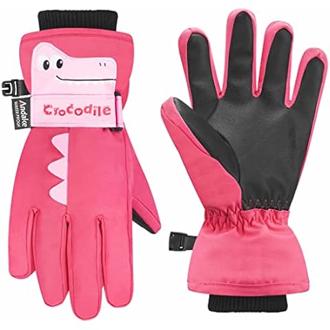 Andake Kids Skihandschuhe, 3M Thinsulate Jungen & Mädchen Winterhandschuhe Kind Warme wasserdichte Winddichte Thermo-Skihandschuhe für Ski, Schneeball, Eislauf und Wintersportarten (Rosa, Alter 4-6) Cover