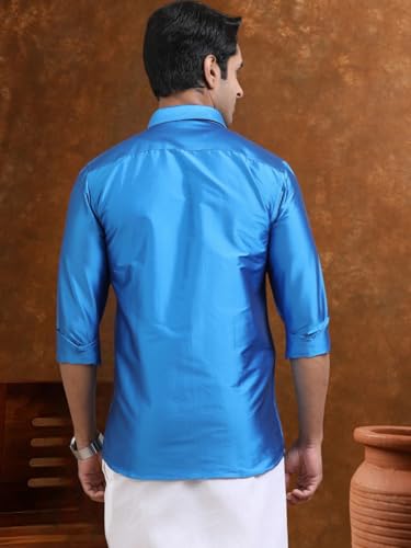 Image of Tattva Men Silk Blend Ethnic Shirt | Traditional South Indian Wear for Wedding, Festivals & Casual Wear