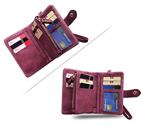 Womens Small Bifold Leather Wallets Rfid Ladies Wristlet With Card Slots Id Window Zipper Coin Purse (Purple) #TOP4