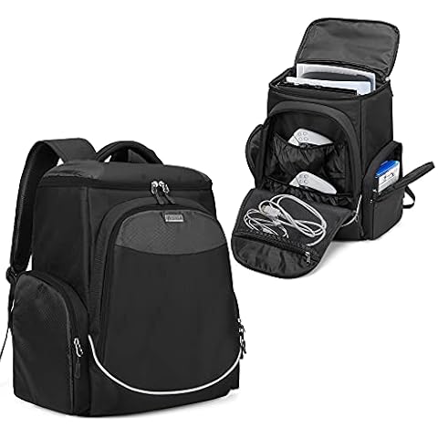 Trunab Console Carry Bag Backpack Compatible with PS5/PS4/PS4 Pro/PS4 Slim/Xbox One/Xbox One X/Xbox One S, Travel Case with Multiple Pockets for 15.6” Laptop, Game Accessories, Black, Patented Design Cover