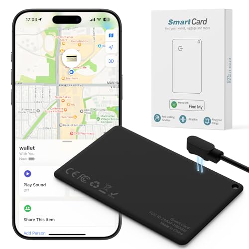 Wallet Tracker Card Works with Apple Find My (iOS Only), Rechargeable Thin Tracker, Item Locator for Wallet Luggage, Passport Laptops, Magnetic Charging for iPhone Devices