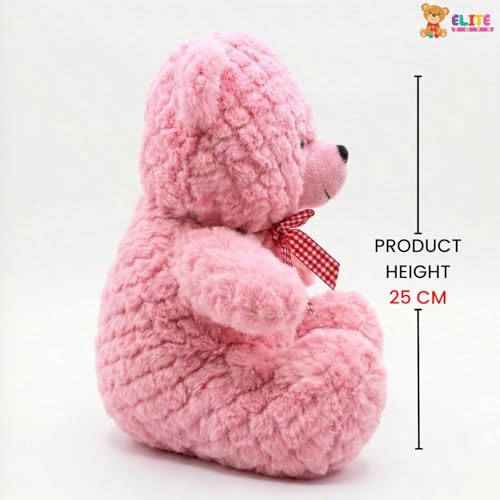 Image of Pink Teddy Bear, 25 cm Soft Plush Stuffed Animal with Decorative Bow, Cuddly Toy for Babies and Kids Pink Colour
