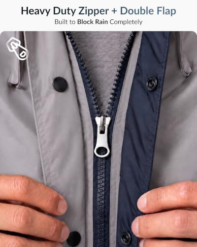 Image of Destinio Rain Coat for Men Waterproof with Hood, Thick Polyester, Leak Proof, Premium Zipper, Raincoat for Bike Riding, Double Layer Rain Suit for Riders, Rainwear Set