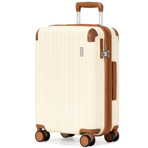 Image of Coolife Luggage, Lightweight and Durable Hardshell, 20 in, Apricot White