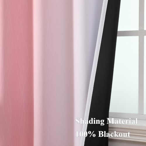 Image of Estelar Textiler Pink and Greyish White Ombre Blackout Curtains 54 Inch Long for Kids Bedroom, Room Darkening Thermal Insulated Grommet Gradient Window Drapes for Living Room /Nursery, 52Wx54L,2 Panels