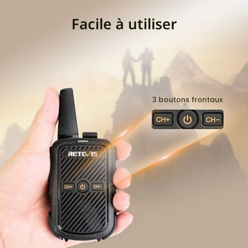 Retevis RT15 Talkie-Walkie, Rechargeables Talkies Walkies Portable Professionnelle, Son Clair, VOX, Mini Radio Bidirectionnelle Longue Portée pour Cadeaux de Famille, Camping (Noir, 1 Paire)