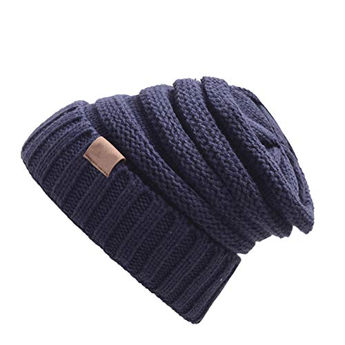 Gorro de Punt Invierno Caliente Tejido Unisex Slouchy Gorro Tejer Sombrero de Punto de Color sólido Desgaste Hueco de Doble Cara Tejer Gorro Cover