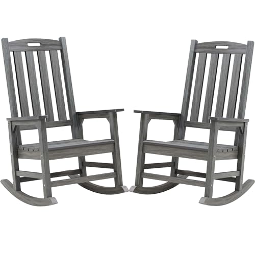 Image of Psilvam Outdoor Rocking Chairs Set of 2, Oversized Porch Rocker (Dark Grey)