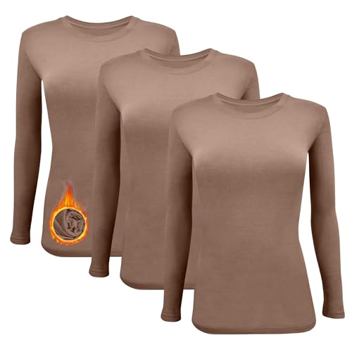 M&M SCRUBS Women's Long Sleeve T-Shirt Crew Neck Under Scrub Tee Classic Fit T-Shirt 3 - Pack (Chocolate Malt, 2X-Large)