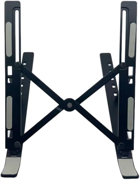 18-Inch Black Aluminum Laptop Holder, N3 Adjustable Foldable Riser with Hollow Cooling Base & Silicone Anti-Slip Pads