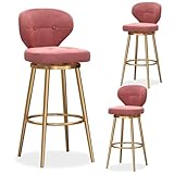 3er Set Moderne Barhocker aus Samt mit Mittellehnenstütze und Metallfuß für Kücheninsel - Bequeme gepolsterte Esszimmerstühle